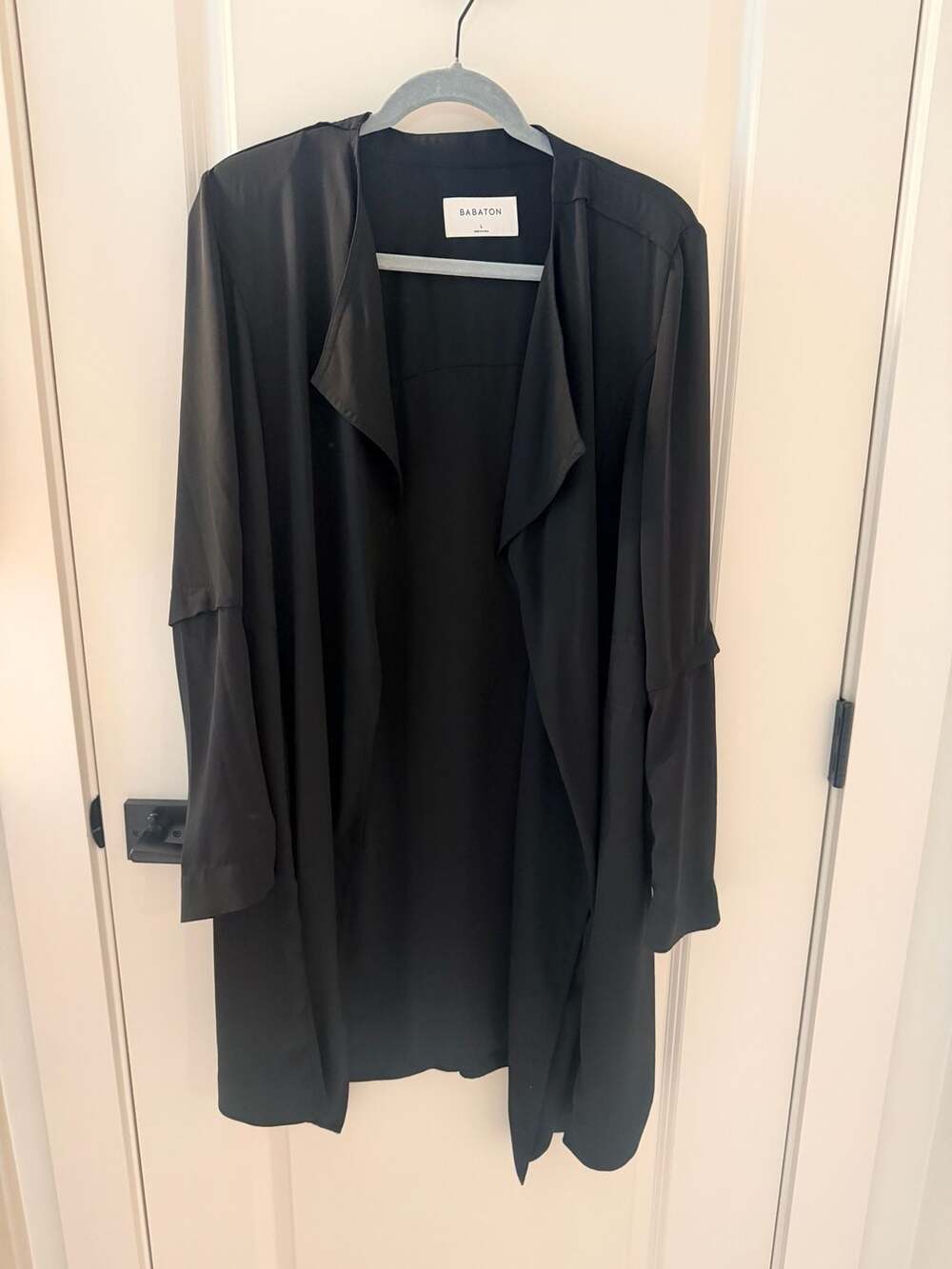 Babaton Black Open Front Duster Jacket Size L